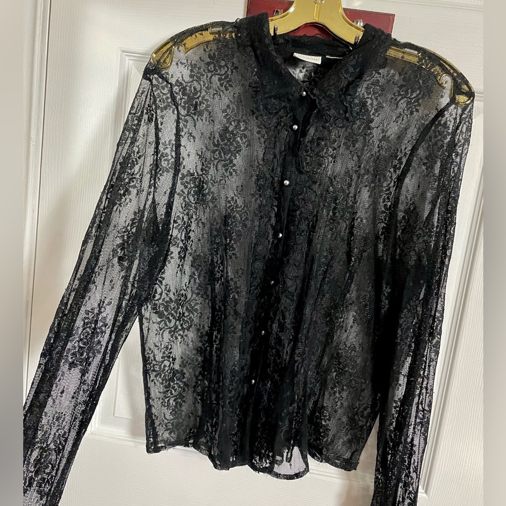 Black Sheer Lace Ruffle Long Sleeve Cardigan